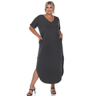 Plus Size Relaxed Fit V-Neck Maxi Dress with Pockets