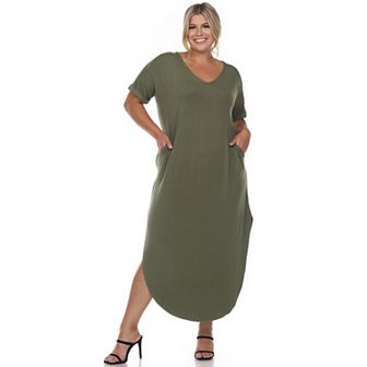 Plus Size Relaxed Fit V-Neck Maxi Dress with Pockets