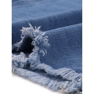 Women's Plus Size Distressed Denim Vest with Embroidered Pearls