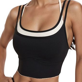 Women's Double Layered Scoop Neck Sports Bra with Contrast Trim