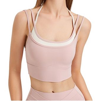 Women's Double Layered Scoop Neck Sports Bra with Contrast Trim