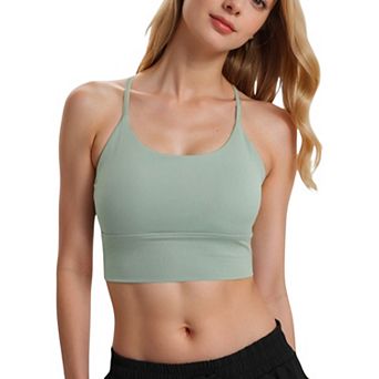 Women's Strappy Back Longline Sports Bra with Scoop Neck and Wireless Design