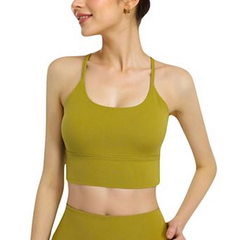 Women's Strappy Back Longline Sports Bra with Scoop Neck and Wireless Design