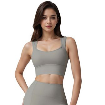 Women's Scoop Neck Longline Sports Bra with Wide Straps