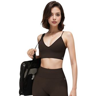 Women's V-Neck Longline Sports Bra with Adjustable Spaghetti Straps
