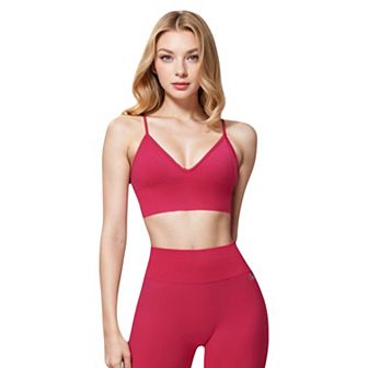 Women's V-Neck Longline Sports Bra with Adjustable Spaghetti Straps