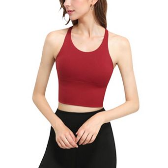 Women's Racerback Longline Sports Bra with Built-In Support and Scoop Neck