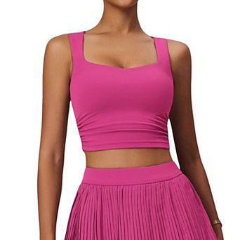 Women's Pleated Detail Square Neck Sports Bra with Wide Straps and Fitted Design