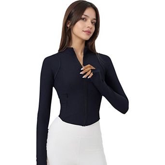 Women's Fitted Long Sleeve Athletic Top with Zipper Closure and Thumbhole Cuffs