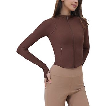 Women's Fitted Long Sleeve Athletic Top with Zipper Closure and Thumbhole Cuffs