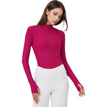 Women's Fitted Long Sleeve Athletic Top with Zipper Closure and Thumbhole Cuffs