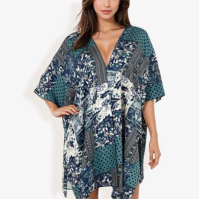 Women's Floral Duster Style Cover-Up With Tassels Open Front And Short Sleeves