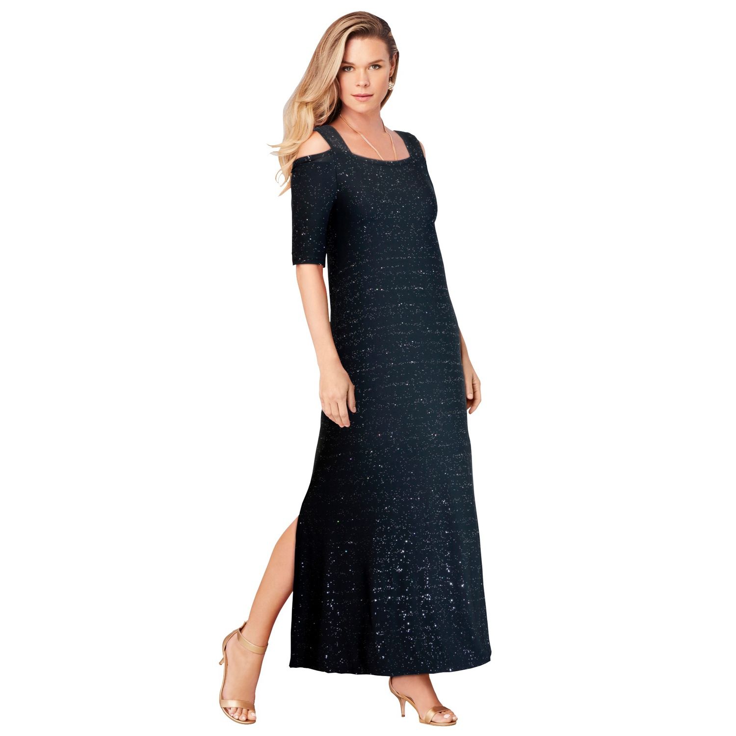 Женские платья Roaman's Plus Size Petite Plus Size Cold Shoulder Maxi Dress