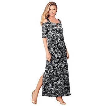 Roaman's Women's Plus Size Petite Plus Size Cold Shoulder Maxi Dress