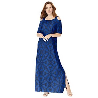 Roaman's Women's Plus Size Petite Plus Size Cold Shoulder Maxi Dress