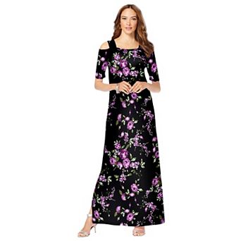 Roaman's Women's Plus Size Petite Plus Size Cold Shoulder Maxi Dress