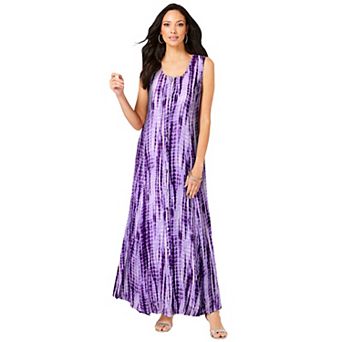 Roaman's Women's Plus Size Petite Plus Size Sleveless Hand-Crinkled Button-Front A-Line Maxi Curvy