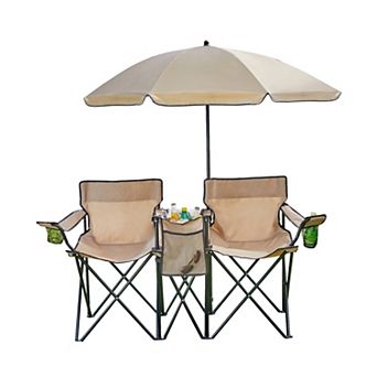 BrylaneHome Twin Folding Picnic Chairs With Umbrella & Cooler
