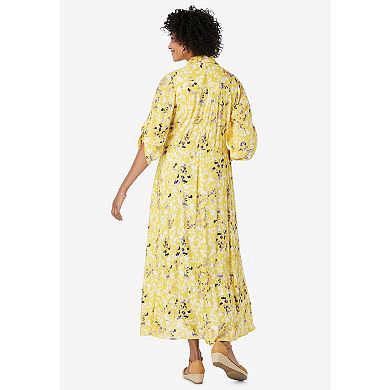 Woman Within Plus Size Petite Roll-Tab Sleeve Crinkle Shirtdress