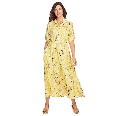 Woman Within Plus Size Petite Roll-Tab Sleeve Crinkle Shirtdress