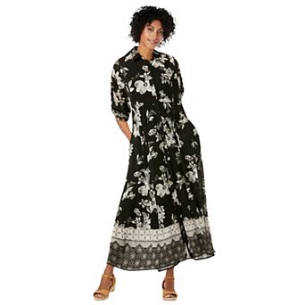 Woman Within Plus Size Petite Roll-Tab Sleeve Crinkle Shirtdress