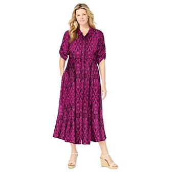 Woman Within Plus Size Petite Roll-Tab Sleeve Crinkle Shirtdress