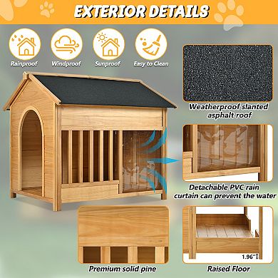 60.2" Large Wooden Dog House with Porch