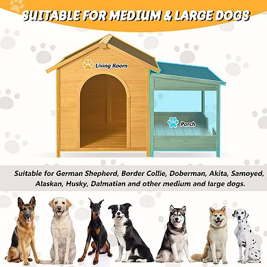 60.2" Large Wooden Dog House with Porch