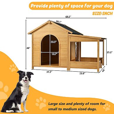 60.2" Large Wooden Dog House with Porch