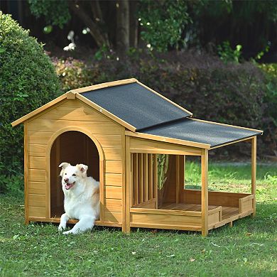 60.2" Large Wooden Dog House with Porch