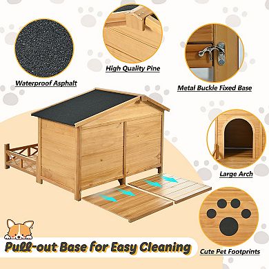 48" Wooden Dog House Outdoor with Porch