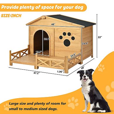 48" Wooden Dog House Outdoor with Porch
