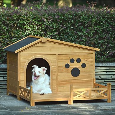 48" Wooden Dog House Outdoor with Porch