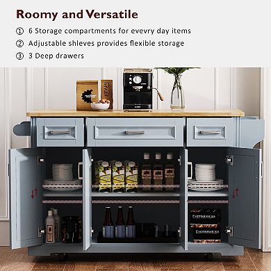 Merax Large Kitchen Island with Rubber Wood Drop Leaf