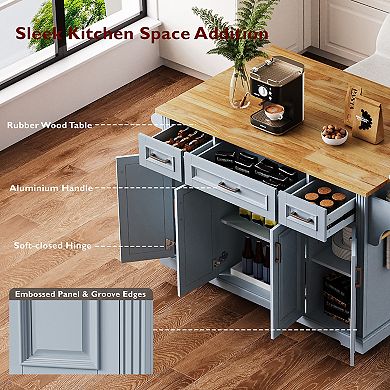 Merax Large Kitchen Island with Rubber Wood Drop Leaf