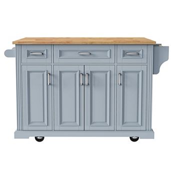 Merax Large Kitchen Island with Rubber Wood Drop Leaf