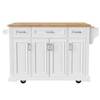 Merax Large Kitchen Island with Rubber Wood Drop Leaf