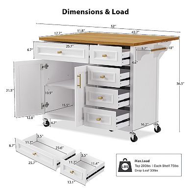 Merax 52'' Kitchen Island with Drop Leaf