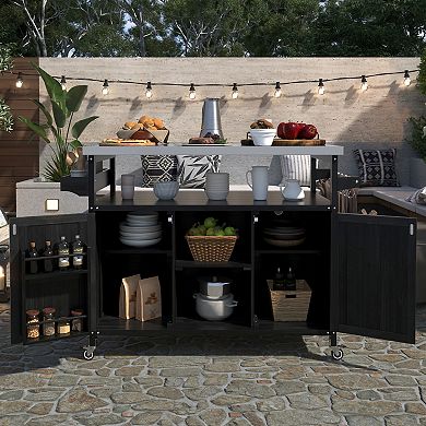 Merax Outdoor Kitchen Island, Rolling Bar Cart