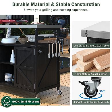 Merax Outdoor Kitchen Island, Rolling Bar Cart