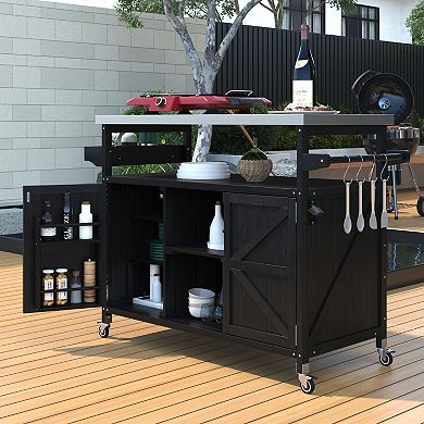 Merax Outdoor Kitchen Island, Rolling Bar Cart