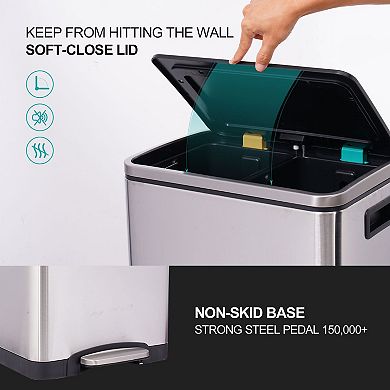 2 x 4 Gal Steel Pedal Recycle Bin with Lid and Inner Buckets