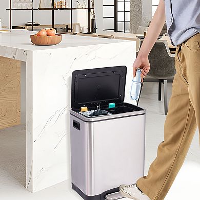 2 x 4 Gal Steel Pedal Recycle Bin with Lid and Inner Buckets