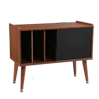 Record Player Stand with Vinyl Storage, Holds Up to 300 Albums, with Charging Station
