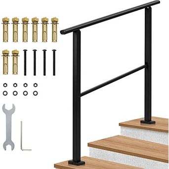 Metal Hand Rails for Outdoor Steps, Stair Rails for Seniors-Height Adjustable, 3 Steps