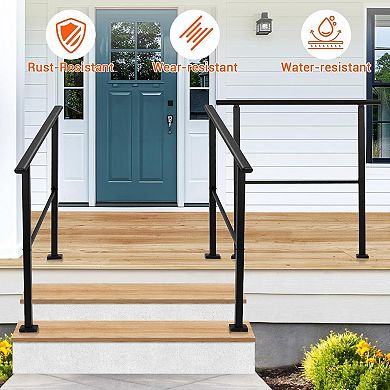 Metal Hand Rails for Outdoor Steps, Stair Rails for Seniors-Height Adjustable, 3 Steps
