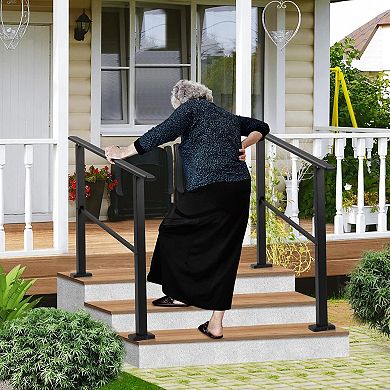 Metal Hand Rails for Outdoor Steps, Stair Rails for Seniors-Height Adjustable, 3 Steps