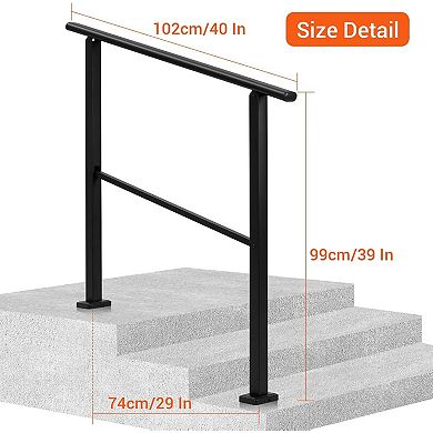 Metal Hand Rails for Outdoor Steps, Stair Rails for Seniors-Height Adjustable, 3 Steps
