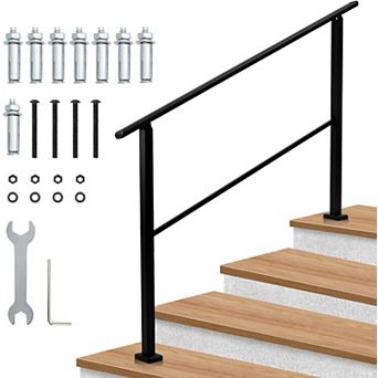 Metal Hand Rails for Outdoor Steps, Stair Rails for Seniors-Height Adjustable, 4 Steps
