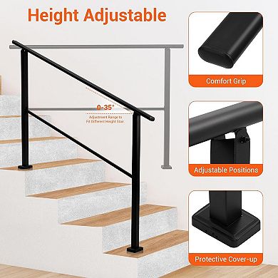Metal Hand Rails for Outdoor Steps, Stair Rails for Seniors-Height Adjustable, 4 Steps